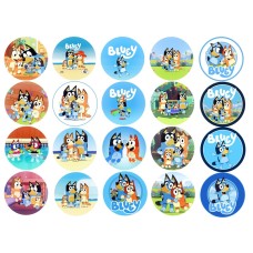 TBluey20 set 20 mini discuri de vafa caketoppers decupate Bluey D5cm